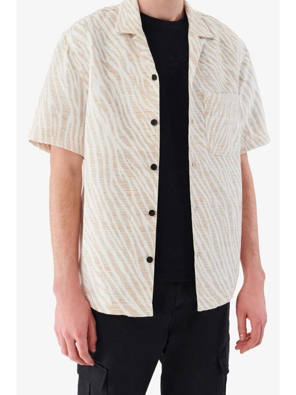 IRO Paris Nahel Zebra Pattern Jacquard Camp Shirt Beige Ecru NWT FR 38 - Picture 11 of 12